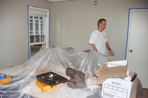 Even after all these years, we wanted to paint our own space.  That's Jimminy Grommet working.  Whistlilng too.