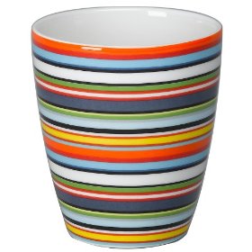 My Ittala Origo coffee mugs.   They are a little odd, having no handle.  But the stripes always make me smile, it fits happily in my hand, and the base of the mug has a round indentation to perfectly accept the raised round disk on the matching saucer.  