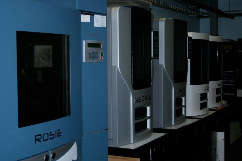 I couldnt believe the students have access to the normal complement of shop space and equipment (albeit tons of it) but also a laser cutter, a CNC machine and five (count 'em) Fuse Deposition Modelling machines (3-D Printer).  When I was an ID student we made nearly everything totally manually.  A vacu-form machine was high tech to us.  These students can, hopefully, spend more time on their ideas, and less time on hand crafting models.