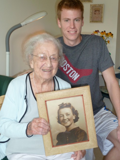 Eileen with her high school graduation picture and my son Gray