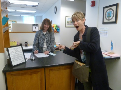 At the Lexington Town Clerk's office, filing our D.B.A. certificate