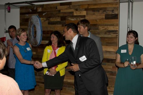 Joseph Curtatone, Mayor of Somerville, helping us christen the new building.  Could I possibly beam a bigger smile?