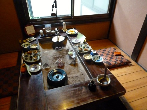 Or in a private dining room like this.  In either case, due to the remote locations and the privacy instilled, you barely even see other guests at a ryokan.  We learned to gauge their "fill rate" by the number of shoes and slippers increasing and decreasing at the entrance ways.