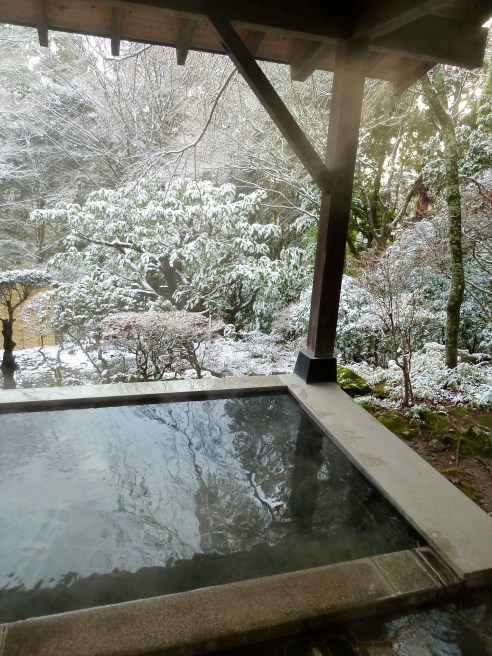 This is a public one, for women only.  It takes some getting used to--bathing with strangers.  A Japanese friend says she does it about five times a day when she is at a ryokan.  There is a whole ritual for cleaning, preserving some privacy, and being polite.  Since I have not had a lot of direct guidance, I am probably screwing up the whole onsen scene when I arrive.