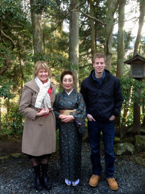 Gray had a love-hate relationship with our "mother" who was amazingly graceful in serving the many course meals, constantly narrating in Japanese.  The food is unfamiliar and overwhelming at times.  And she seemed to care DEEPLY whether Gray ate.  At one point when she was out of the room to get another course, he said "I want to throw this down the toilet to make her happy--some colorful cold dish of pickled something--but she will think I liked it and bring more.  I can't win."