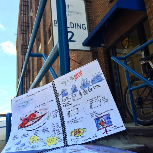 My family vacation journal in front of AB Printing's building